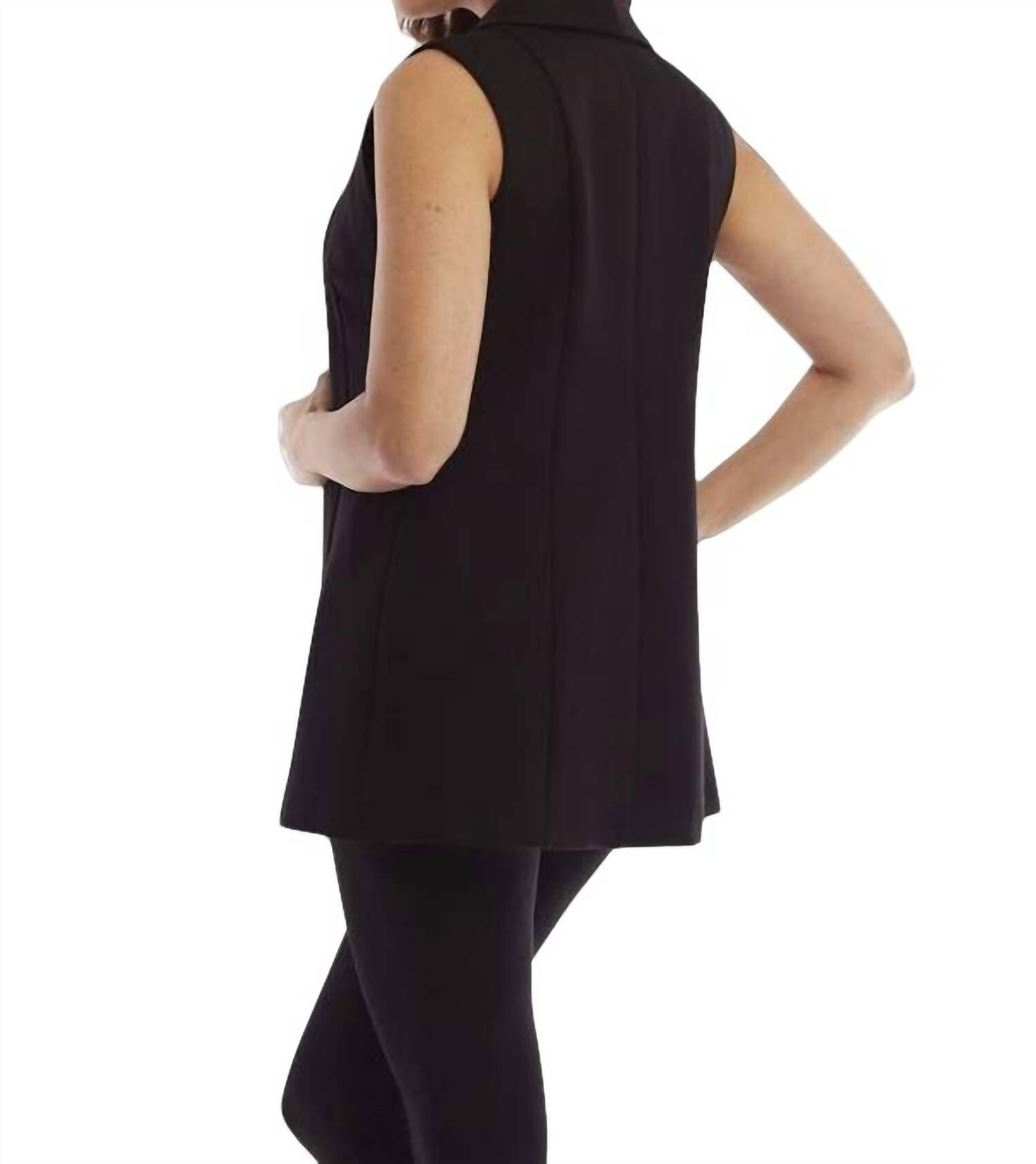 LONG ZIPPER VEST IN BLACK/SILVER, BlackSilver / Black, alternate image number 1