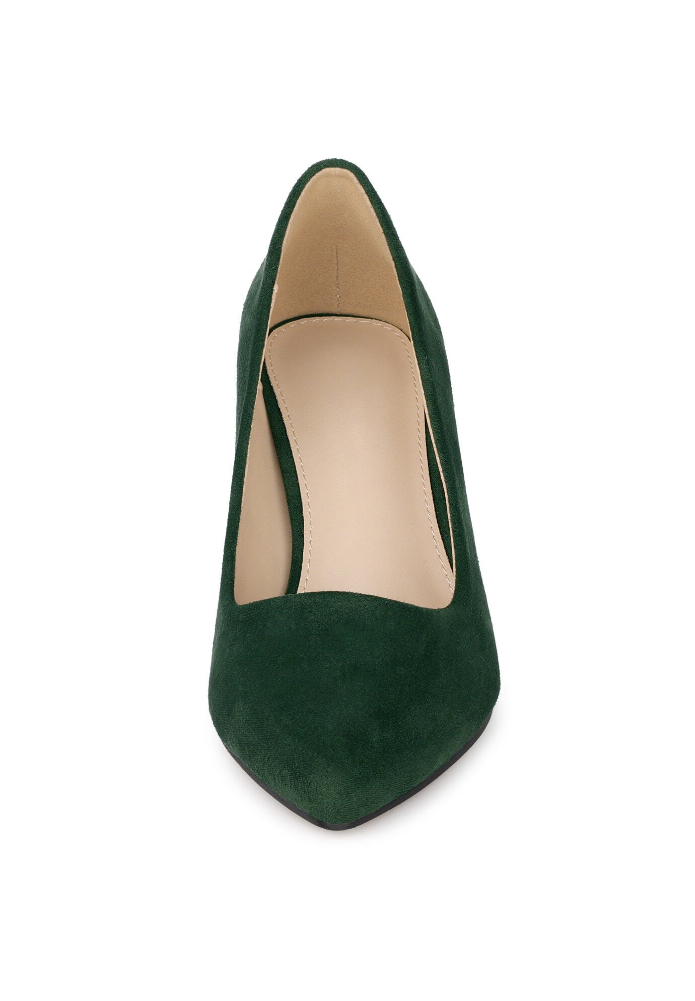 Pointy Toe Slip on Plaid Chunky Heel Dress Pumps, Green / Hunter Green, alternate image number 1