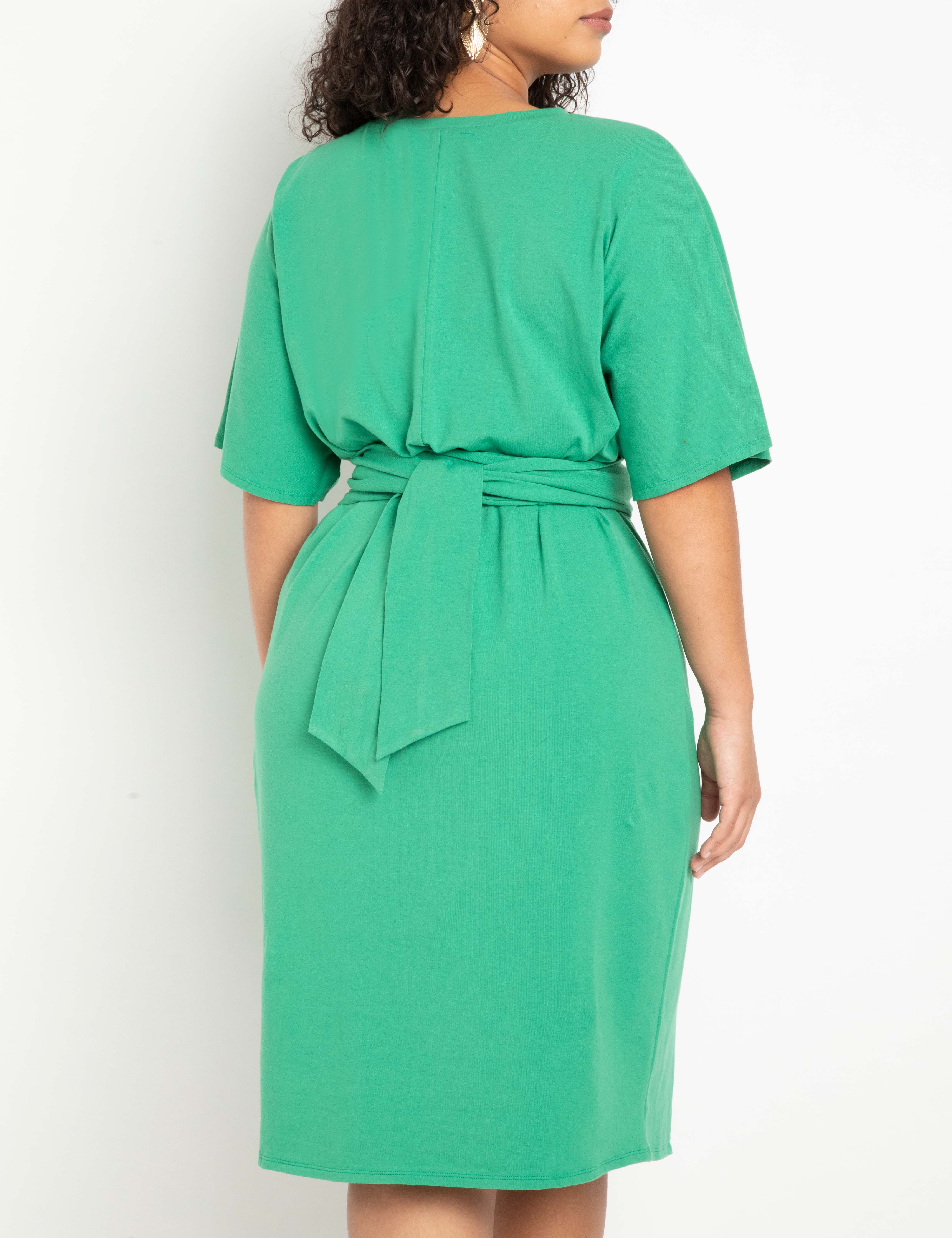 Cross Front Flutter Sleeve Dress, Leprechaun / Olive Green, alternate image number 2