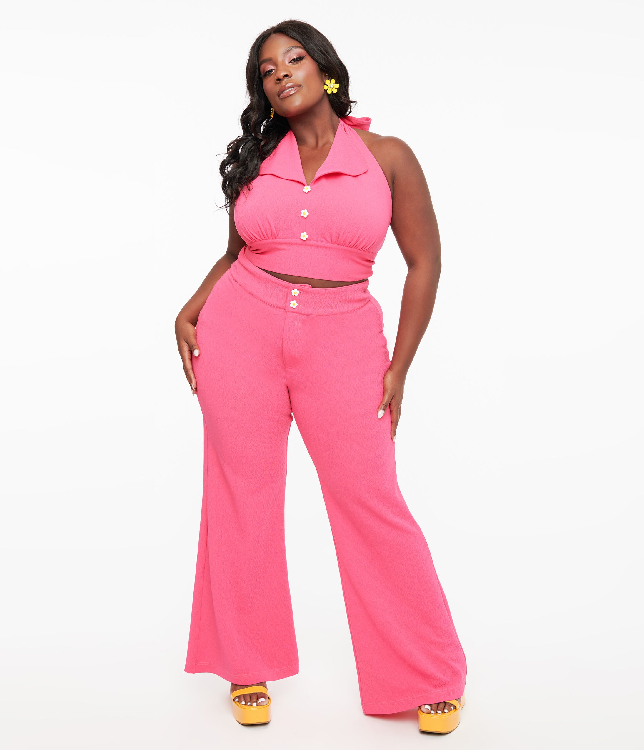 Smak Parlour 1960s Hot Pink High Waist Flare Pants, Pink / Pink, hi-res image number 0