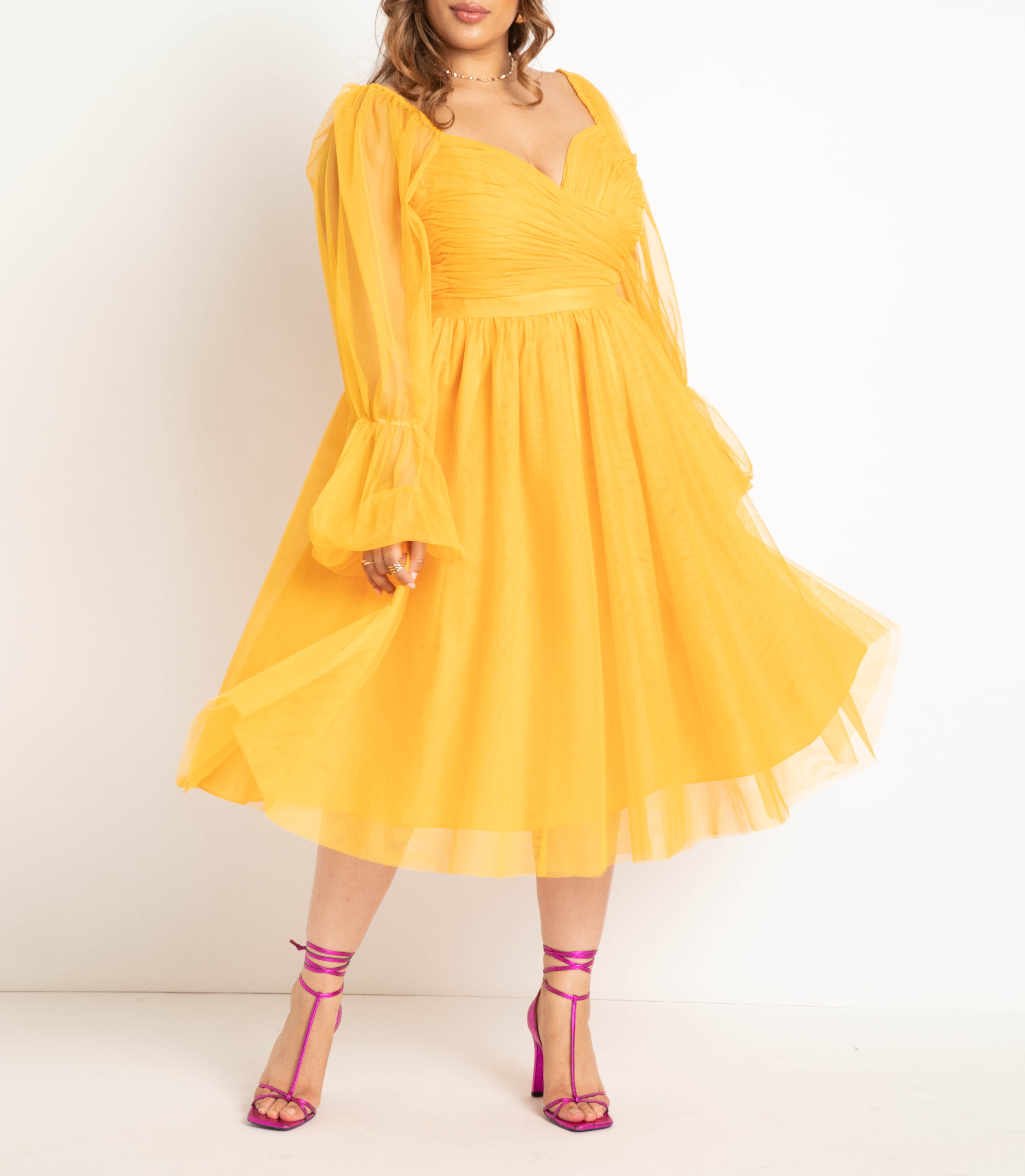 Tiered Puff Sleeve Dress, Golden Glow / Yellow, hi-res image number 0