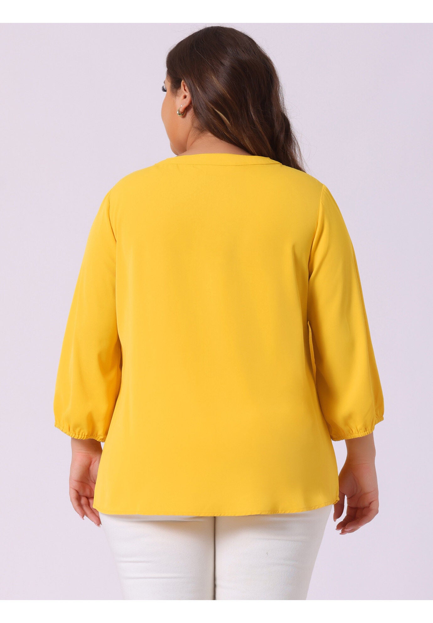 Work Round Neck Ruffle Chiffon Blouse Top, Yellow / Yellow, alternate image number 3