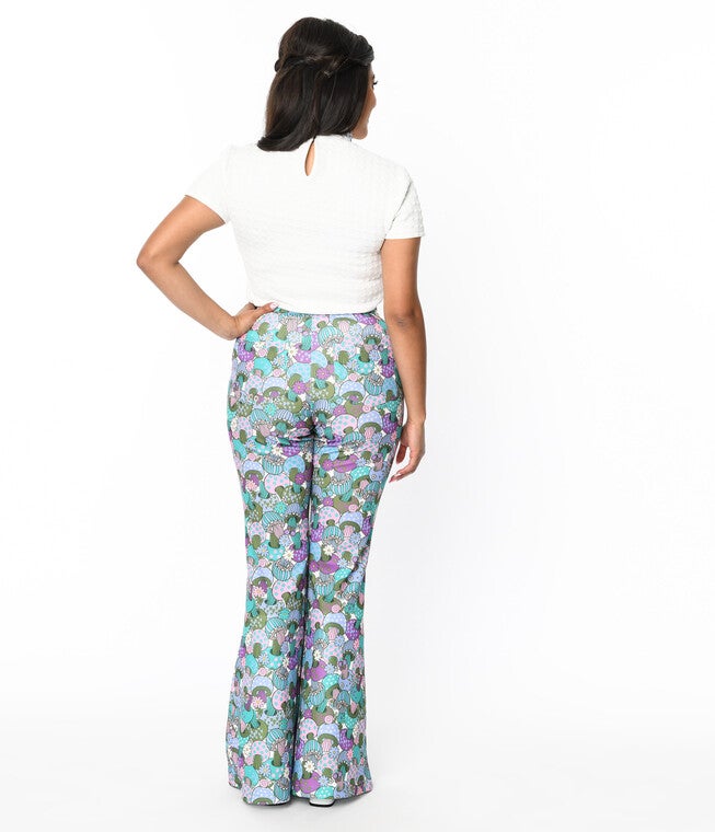 Smak Parlour Teal Groovy Mushrooms Find Your Flare Pants, , alternate image number 6