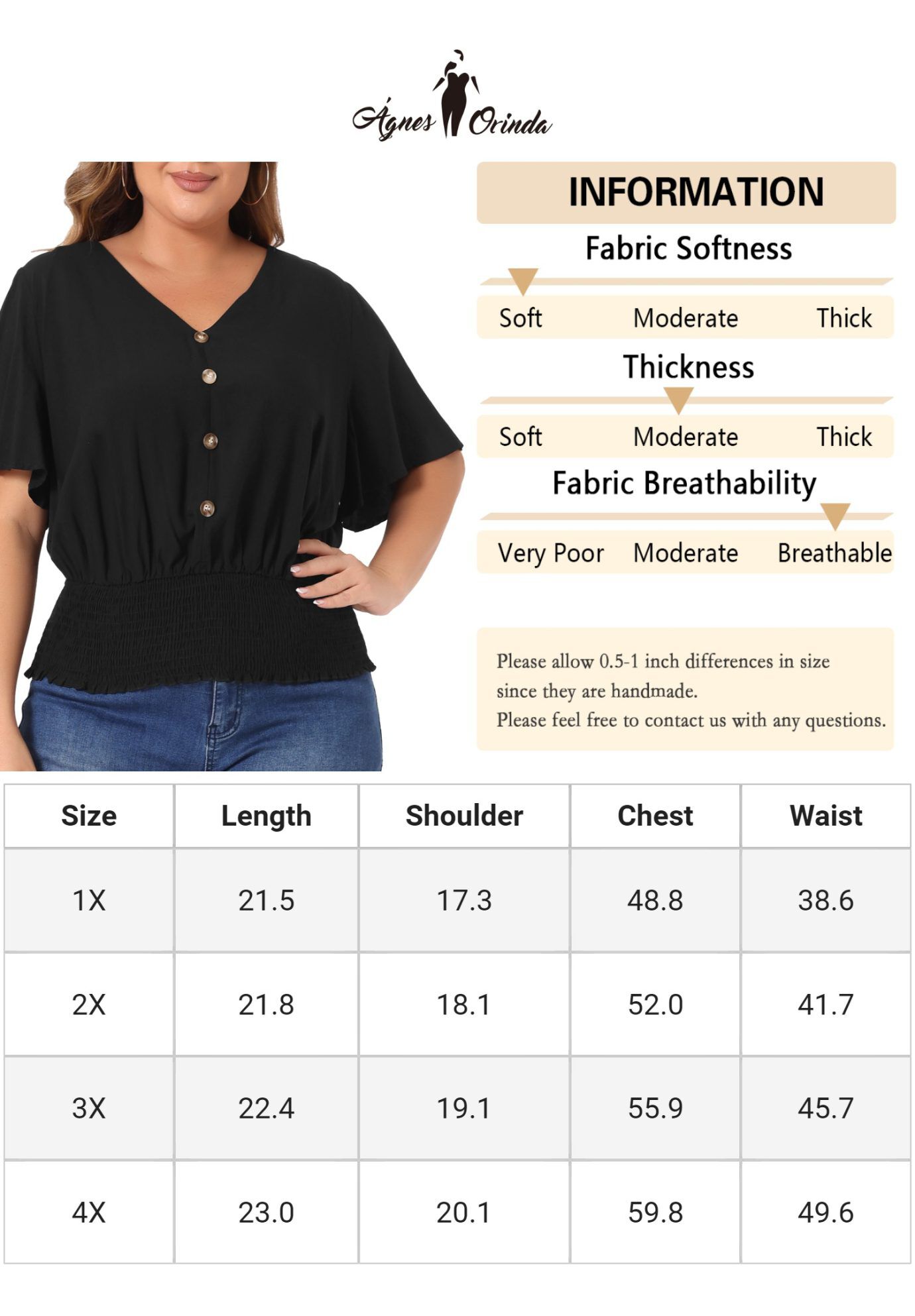 V Neck Button Up Short Sleeve Shirred Crop Shirt Blouse, Black / Black, alternate image number 4