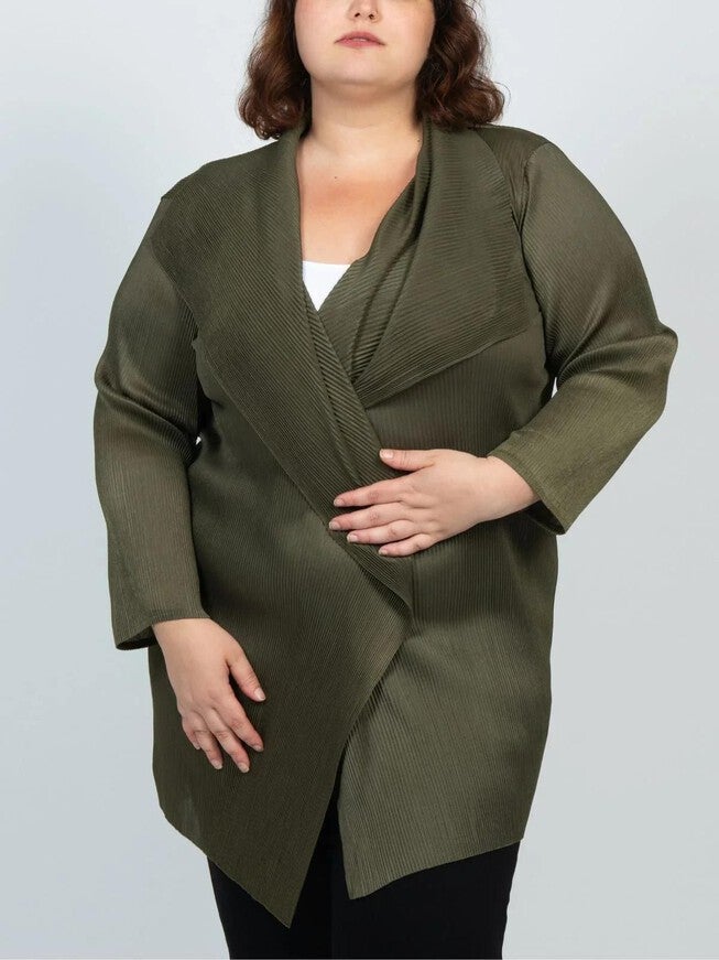 Patricia Mini Accordion Pleats Waterfall Cardigan, Green / Forest Green, alternate image number 4