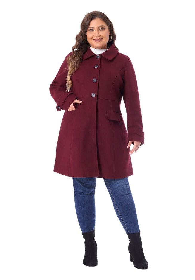 CLASSIC STAND COLLAR LONG TRENCH COAT, Burgundy / Red, hi-res image number 0