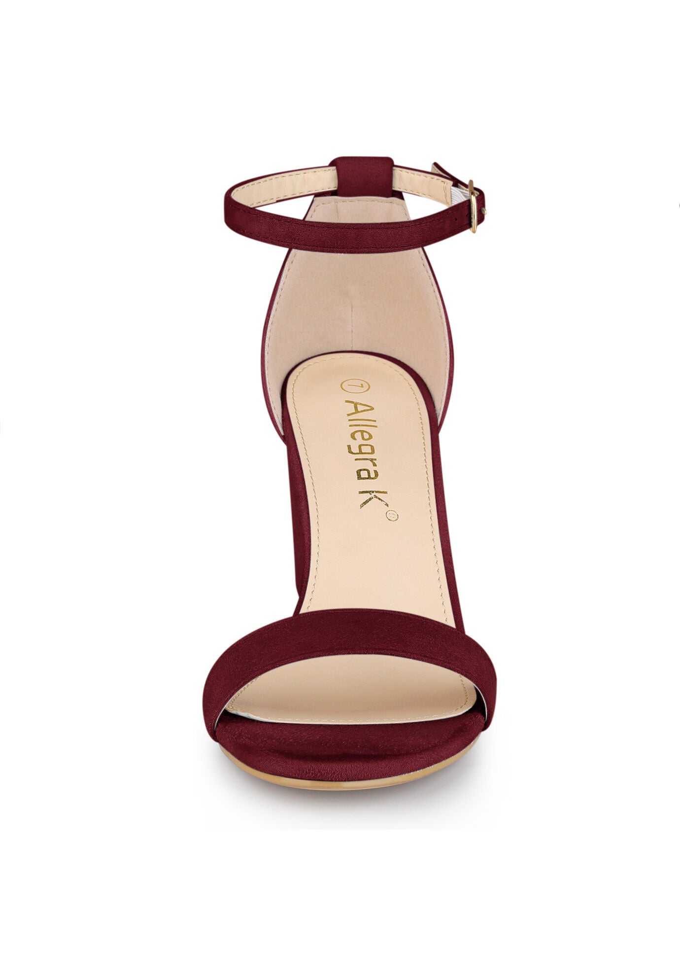 Buckle Ankle Strap High Chunky Heels Sandals, Burgundy / Burgundy, alternate image number 1