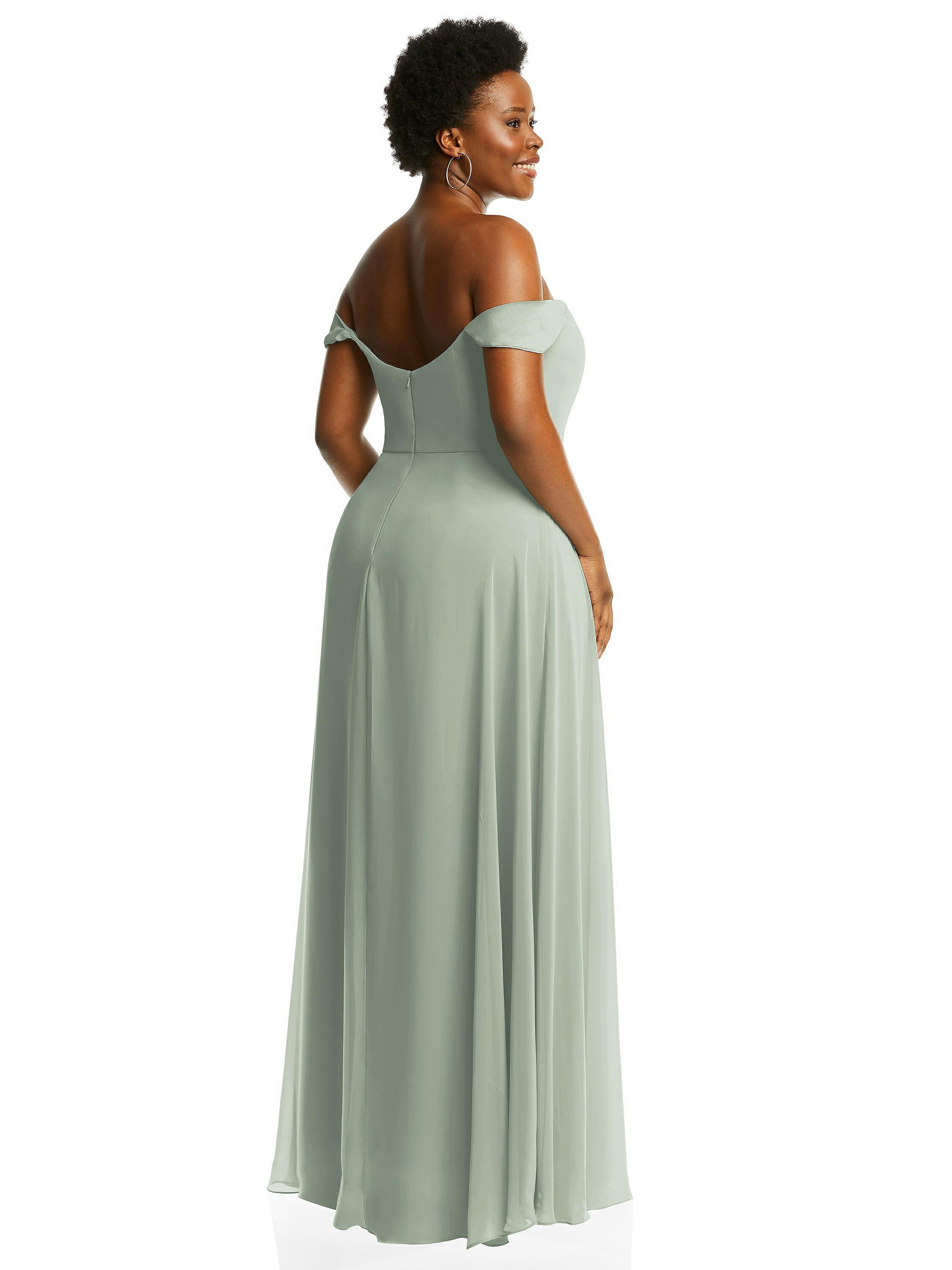 Off-the-Shoulder Basque Neck Maxi Dress with Flounce Sleeves, Willow Green / Sage Green, alternate image number 3