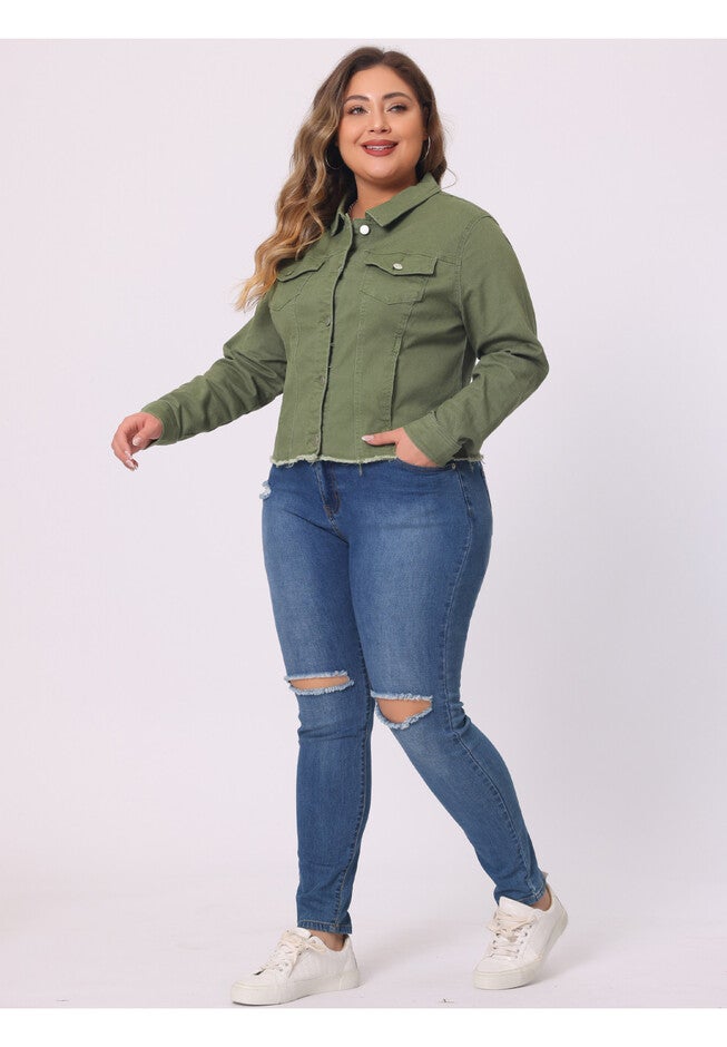 WASHED FRONT FRAYED DENIM JACKET, Green / Sage Green, hi-res image number 0