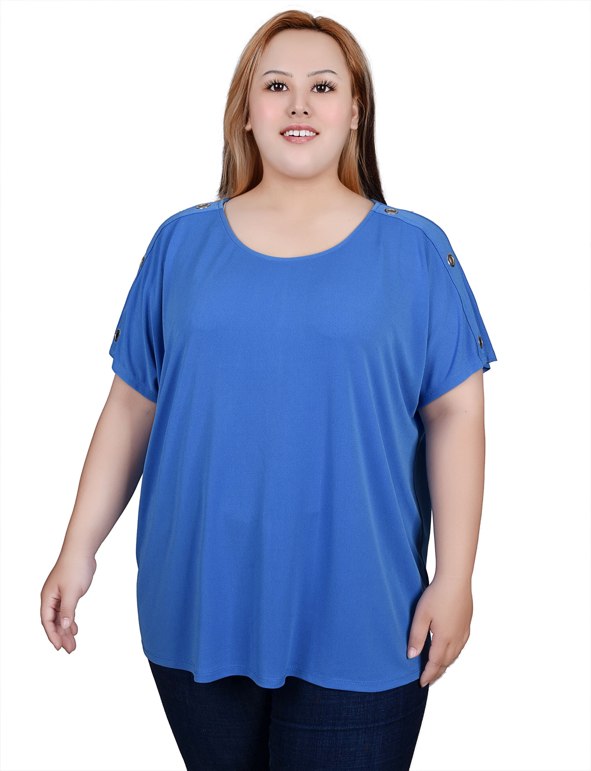 Short Sleeve Extended Sleeve Tunic Top, Palace Blue / blue, hi-res image number 0