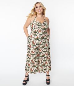 Unique Vintage Giraffe Print Halter Jumpsuit