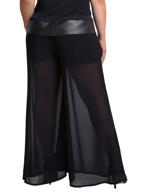 Plus Size Patricia Woven Chiffon Midnight Blue Palazzo Pant W Elastic Waist, MIDNIGHTBLUE / Navy, alternate image number null