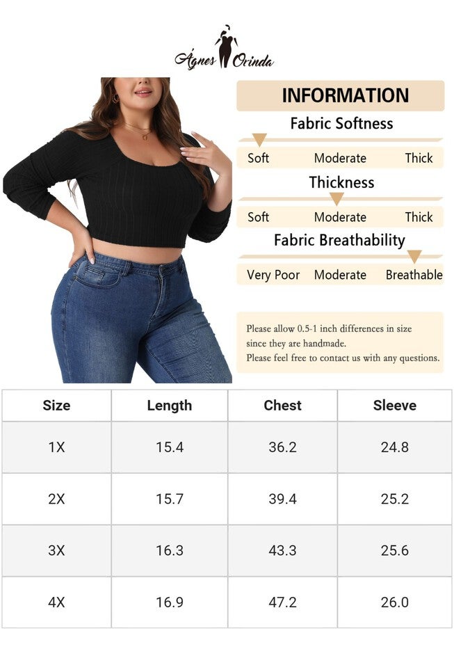 Square Neck Long Sleeve Slim Fitted T-Shirt Crop Tee Top, Black / Black, alternate image number 4