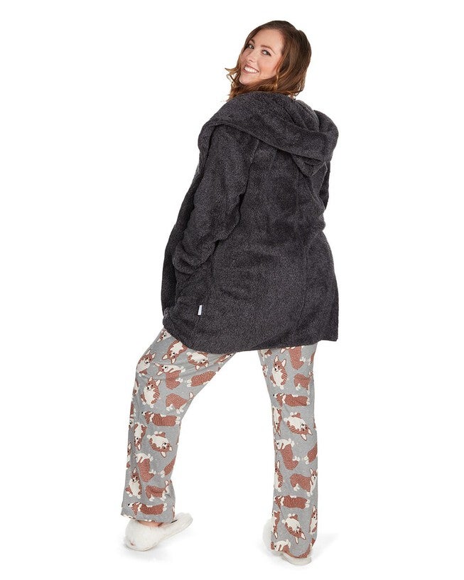 Women's Marled Plush Hooded Lounge Sweater with Shawl Collar, , alternate image number 2