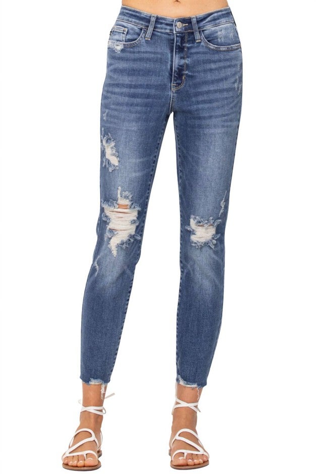 DESTROYED HIGH RISE RELAXED FIT JEAN IN MEDIUM WASH, Medium Wash / Medium Wash, hi-res image number 0