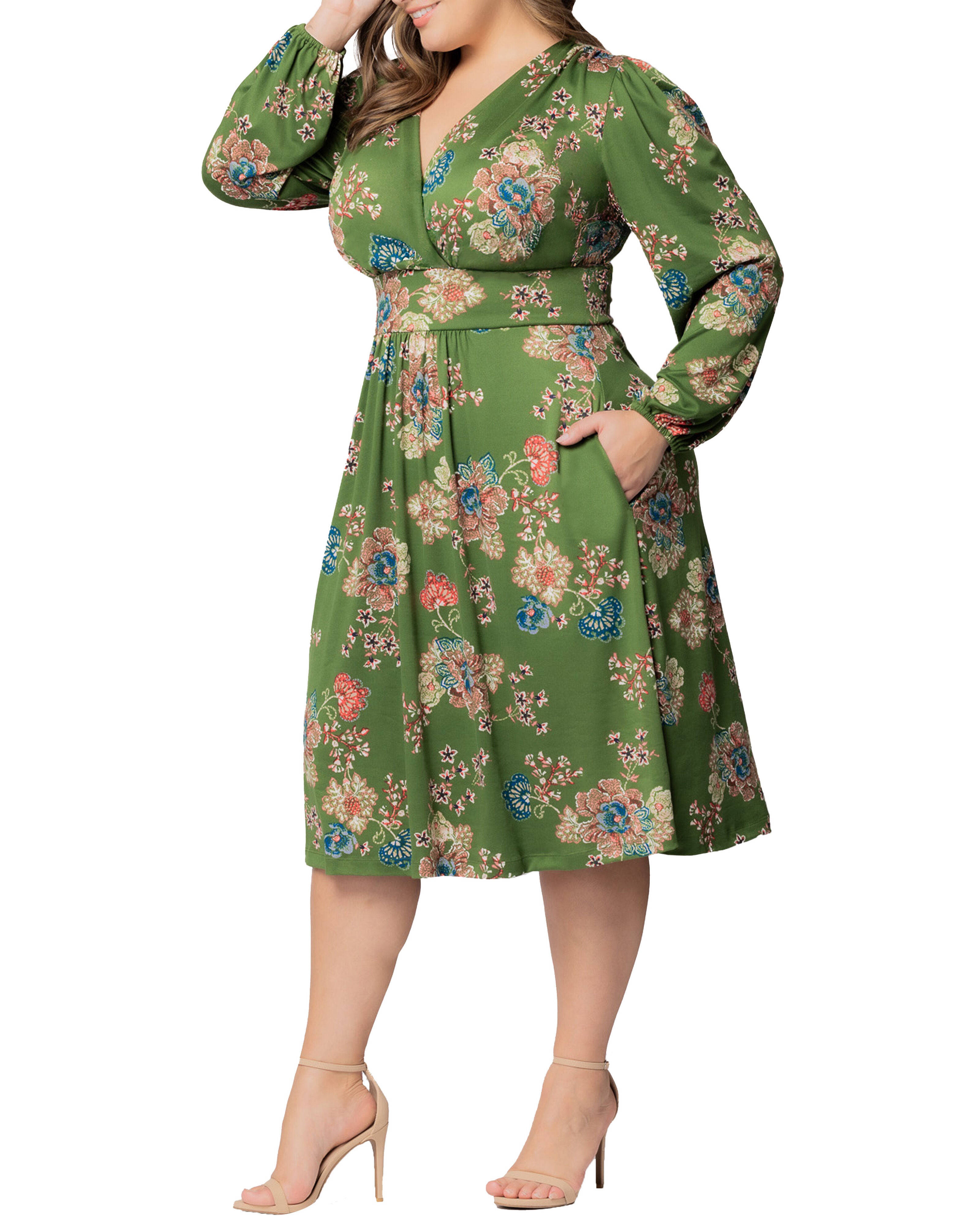 Diana Long Sleeve Dress, OLIVE FLORAL PRINT / Olive Green, alternate image number 3