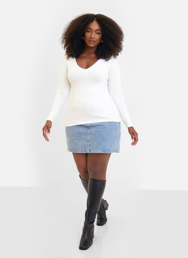 Essential V Neck Top - White, White / White, alternate image number 2