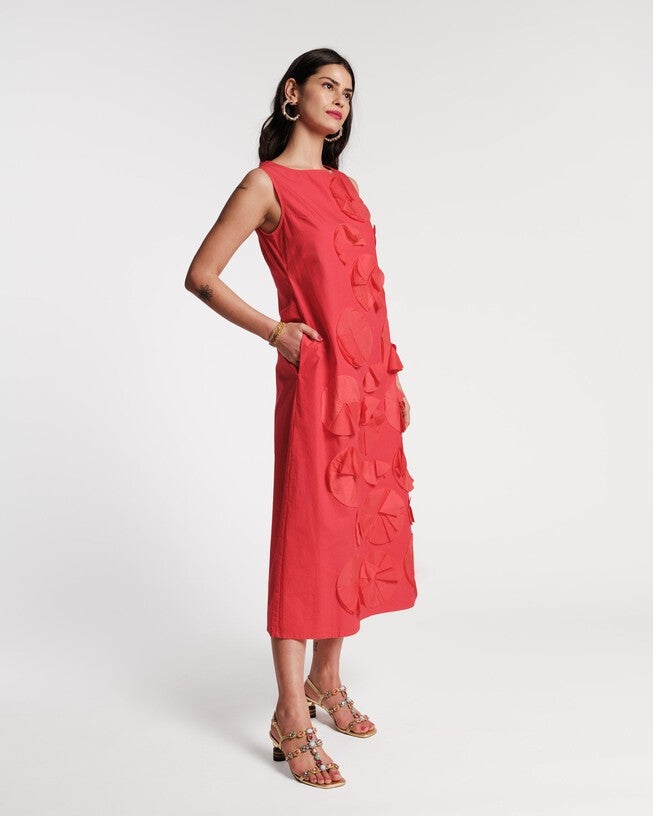 Origami Flower Dress, Red / Red, alternate image number null