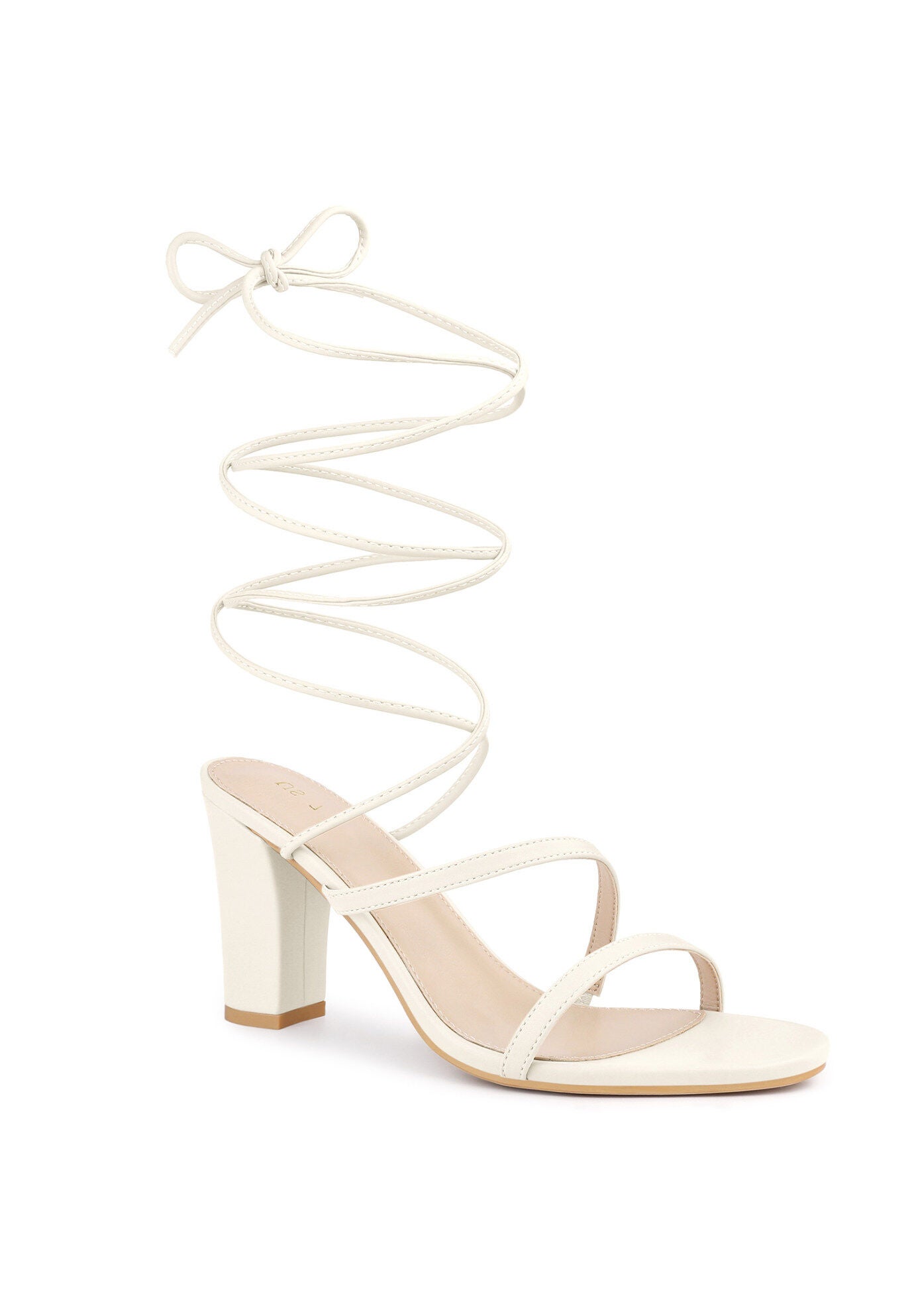 Lace Up Block Heel Strappy Heels Sandals, Cream / Cream, hi-res image number 0