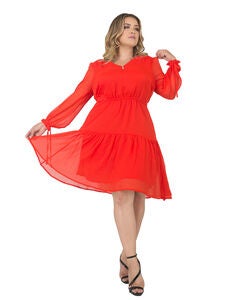 Plus Size Blair Chiffon Long Sleeve Tiered Prairie Mini Dress