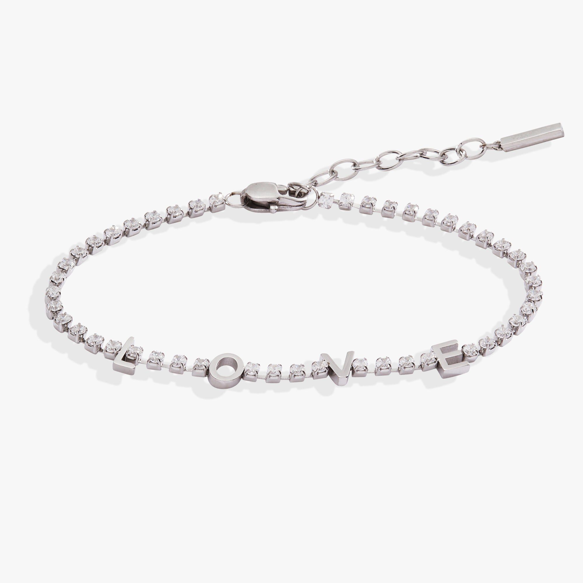 “Love” Crystal Tennis Bracelet, Silver / Silver, hi-res image number 0