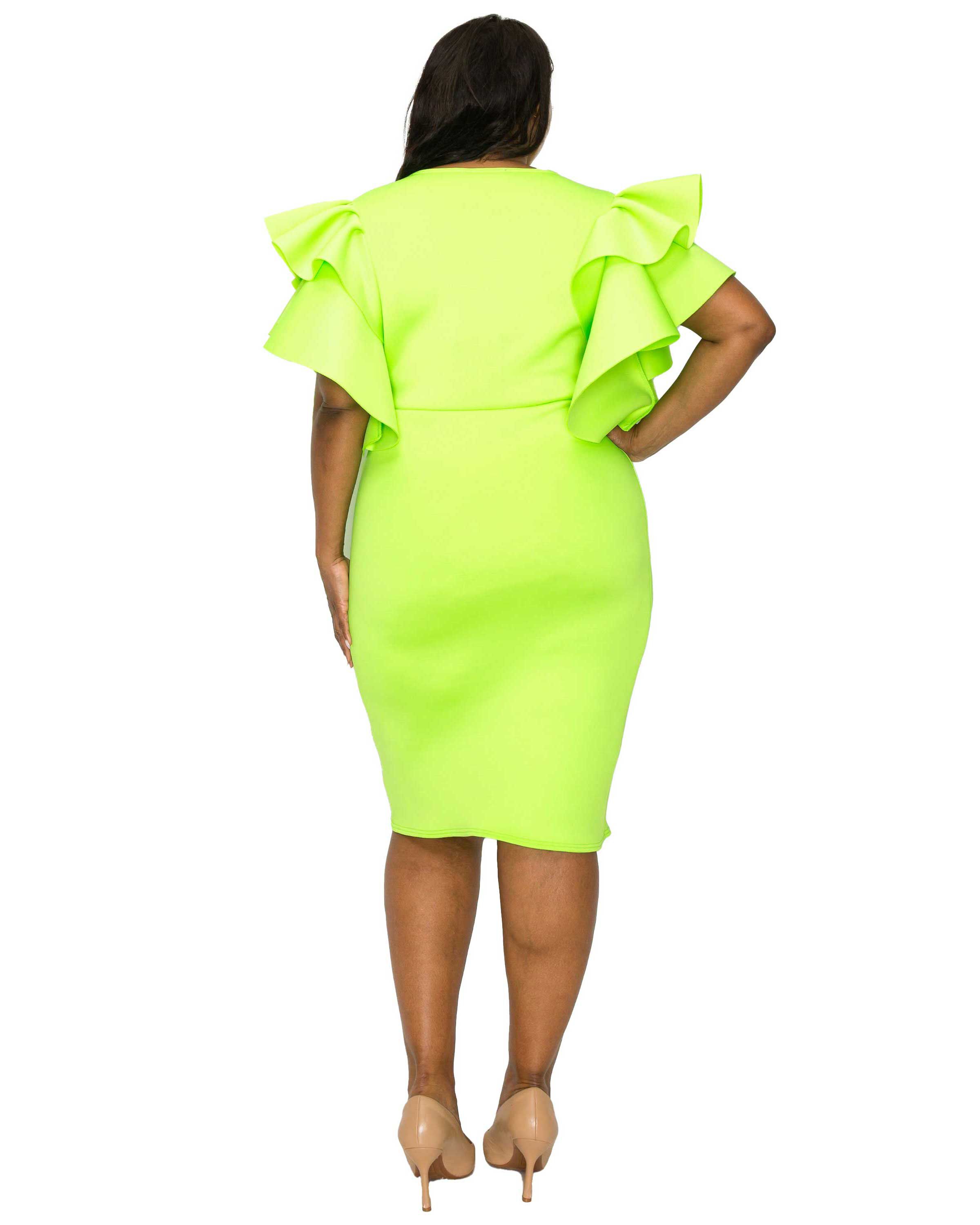 Aaliyah Statement Dress, Neon Green / Light Green, alternate image number 1