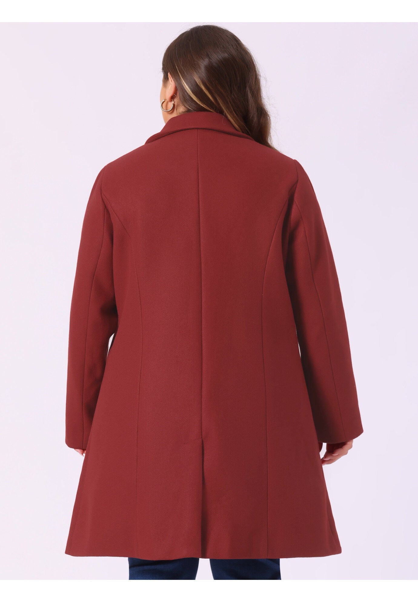 SINGLE BREASTED NOTCHED LAPEL LONG WINTER COAT, Dark Red / Red, alternate image number 3