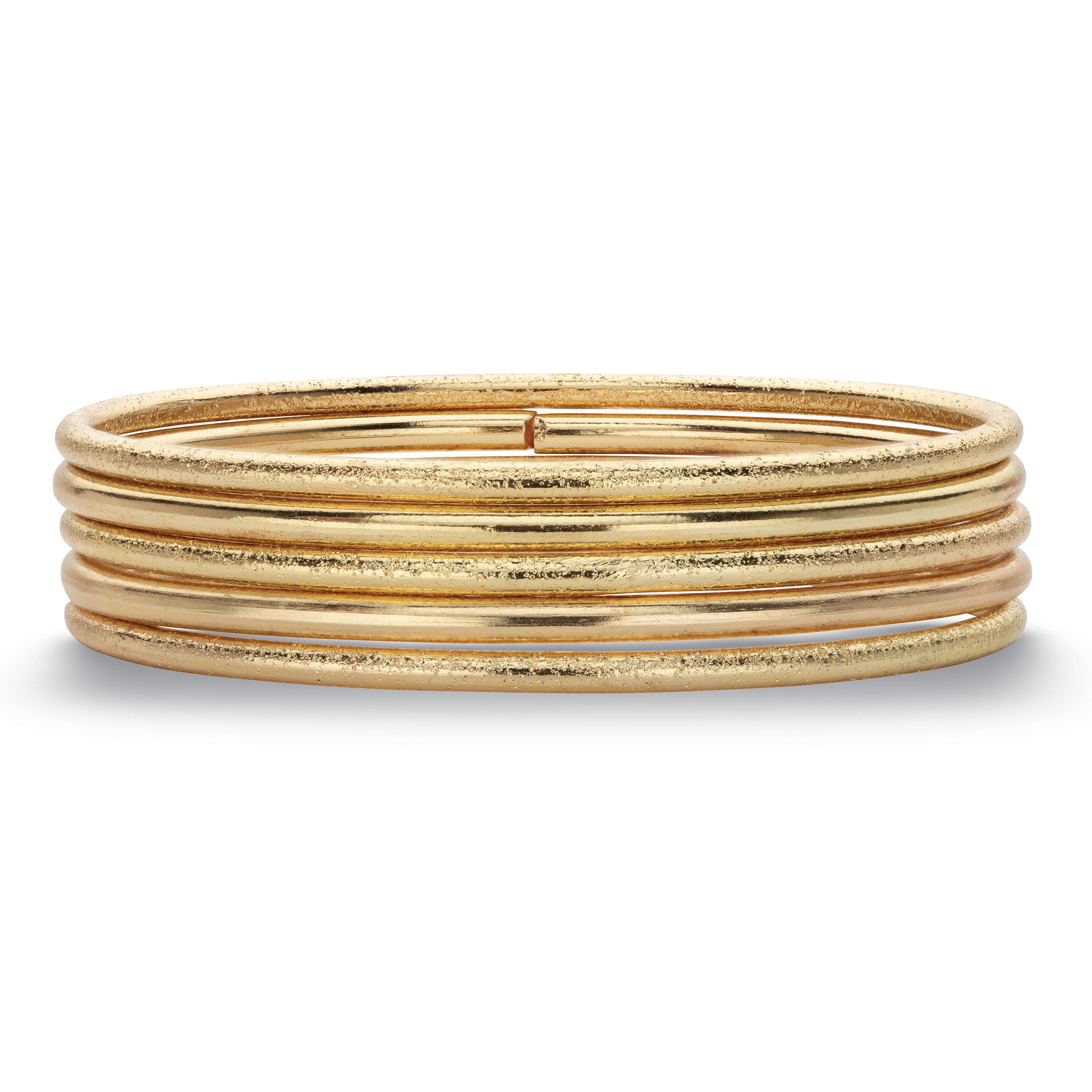5 Piece Bangle Bracelet Set in Textured and Polished Yellow Goldtone, Yellow / Yellow, alternate image number 3