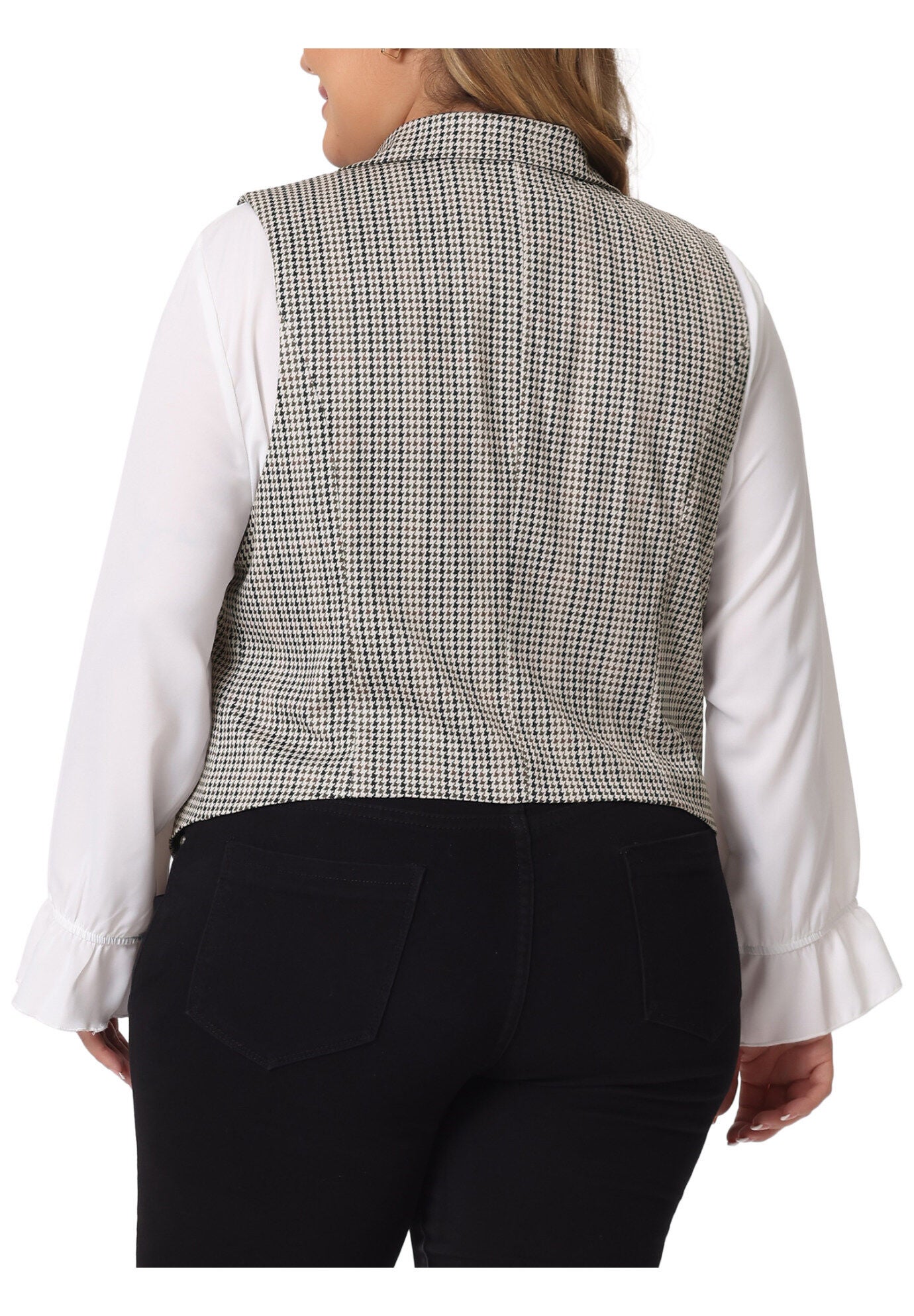 VINTAGE BUTTON STEAMPUNK PLAID WAISTCOAT VEST, Black Brown / Taupe, alternate image number 3