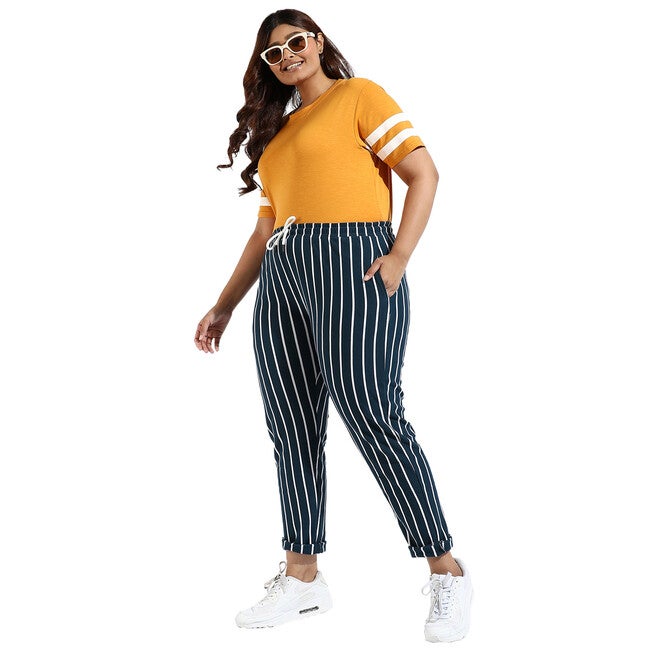 Women Blue Striped Active & Evening Trackpant, , alternate image number null