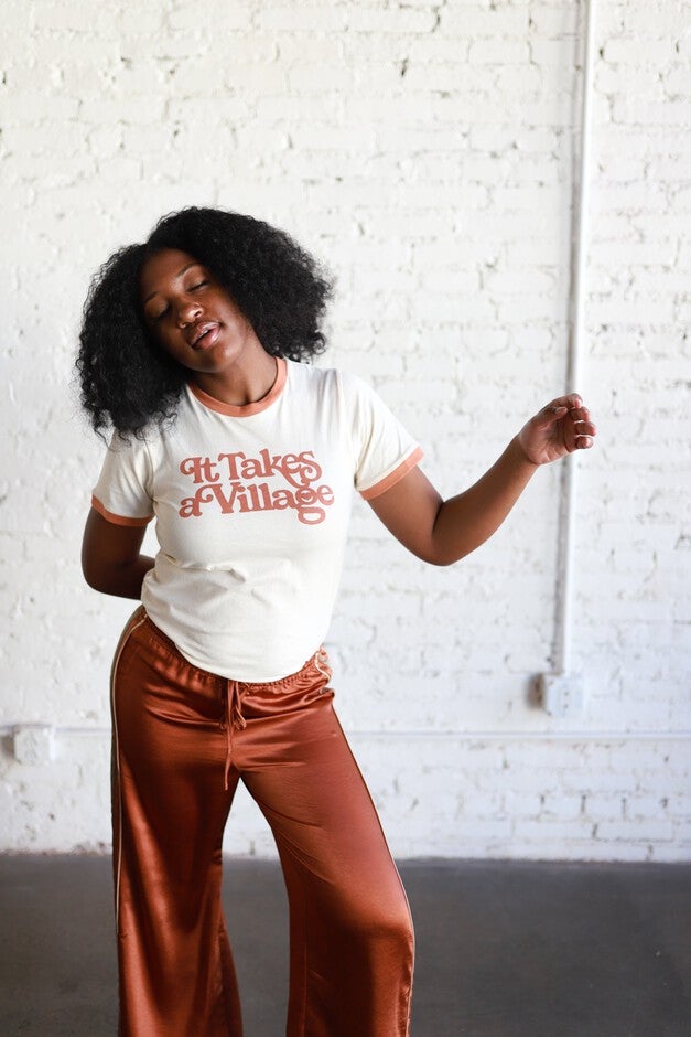 It Takes a Village Adult Retro Ringer T-Shirt, , alternate image number 8