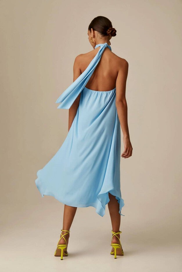 HANDKERCHIEF HALTER DRESS IN WHISPER, , alternate image number null