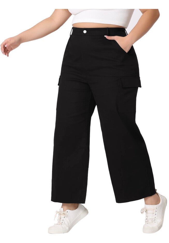 ELASTIC WAIST CARGO PANTS, Black / Black, alternate image number 2