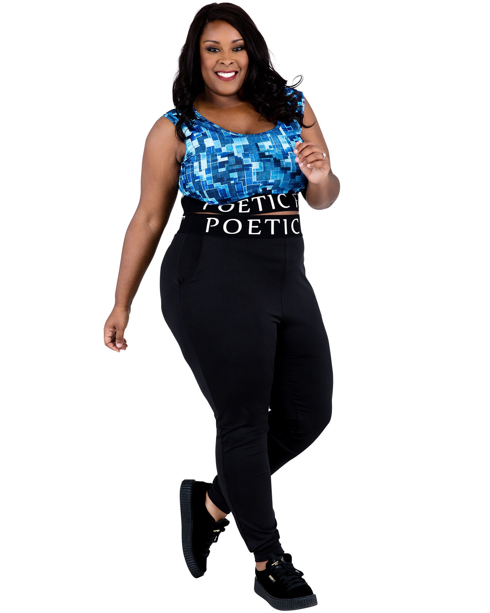 Plus Size Ryan Geometric Print Mesh V-Back Sports Bra, Blue Geo / Light Blue, alternate image number 2