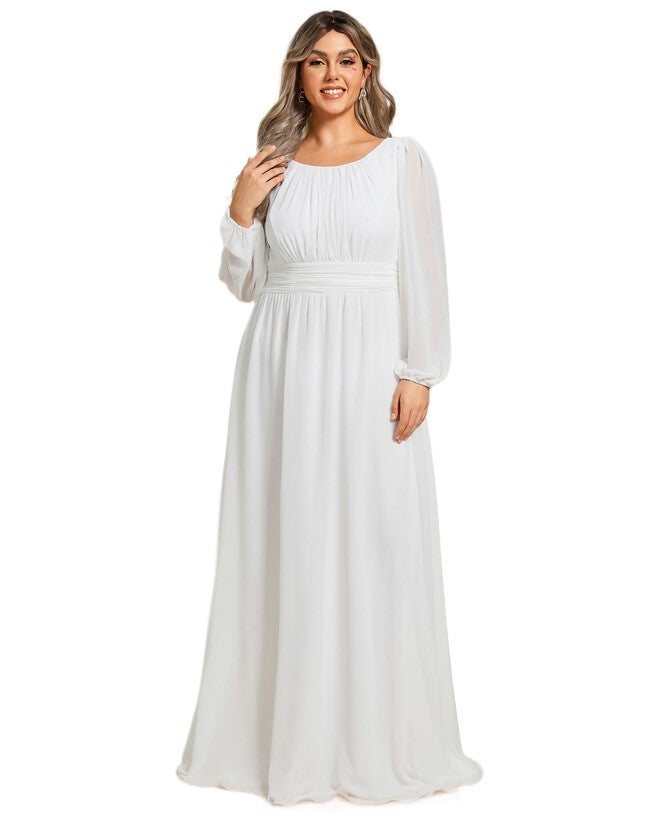 Chiffon High Empire Waist Puff Sleeve Mother Dress, White / White, alternate image number null