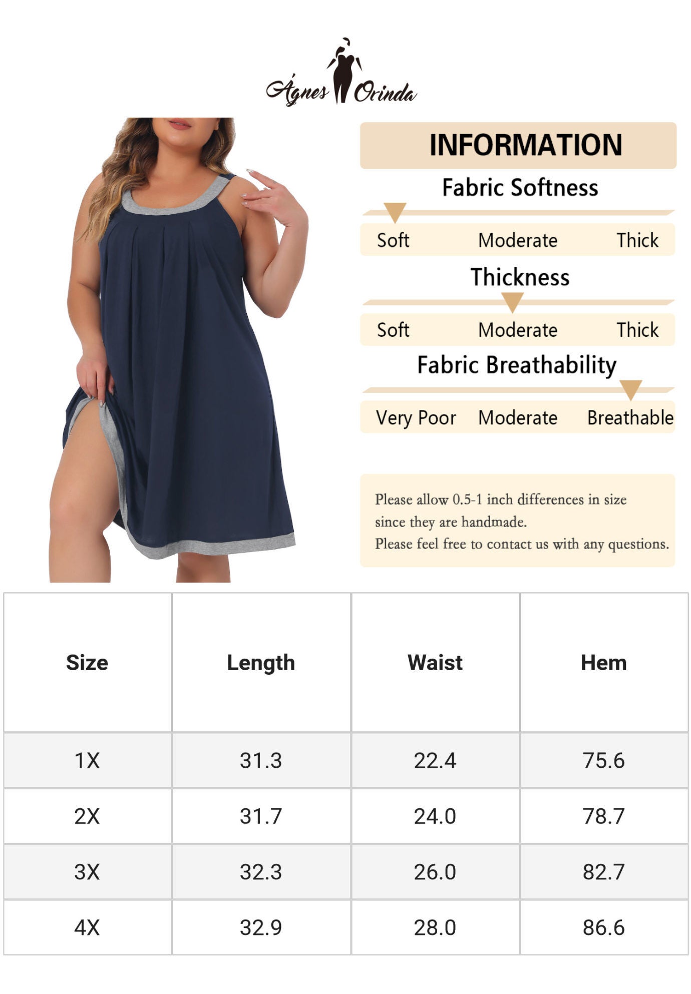 SLEEVELESS SLEEPWEAR WIDE STRAP SLEEPSHIRTS PLEATED SCOOPNECK NIGHTSHIRT, Dark Blue / Navy, alternate image number 4