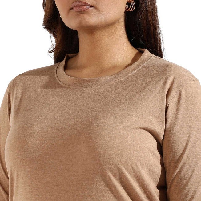 Women Solid Quarter Sleeve Round neck Top, Brown / Brown, alternate image number 4