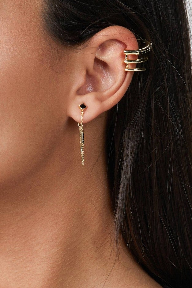 IGGY LONG CHAIN EARRINGS BLACK SPINEL IN GOLD/BLACK, , alternate image number null