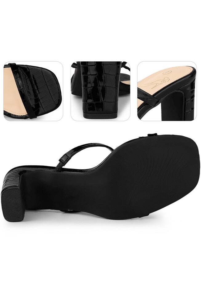 Square Toe Dual Strap Chunky Heel Slide Sandals, Black / Black, alternate image number 2