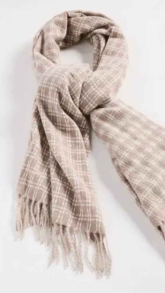 SMALL STITCHED PLAID SCARF IN PLAID, Plaid / Beige, alternate image number null
