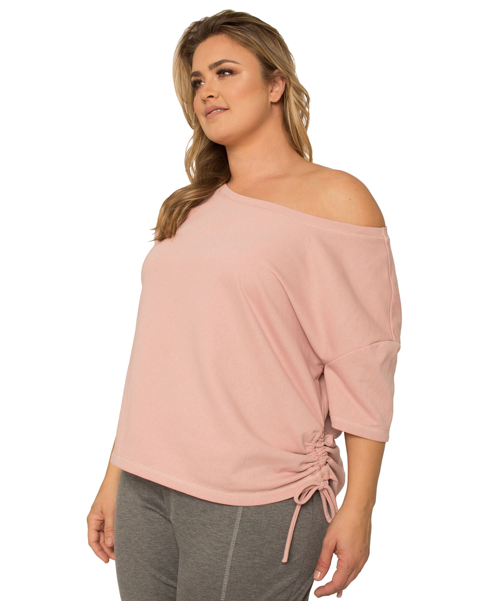 Nola Plus Size Boat Neck French Terry Ruched Tee, Mauve / Mauve, alternate image number 1