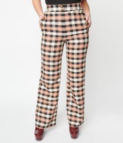 Unique Vintage Black & Tan Plaid Sailor Pants