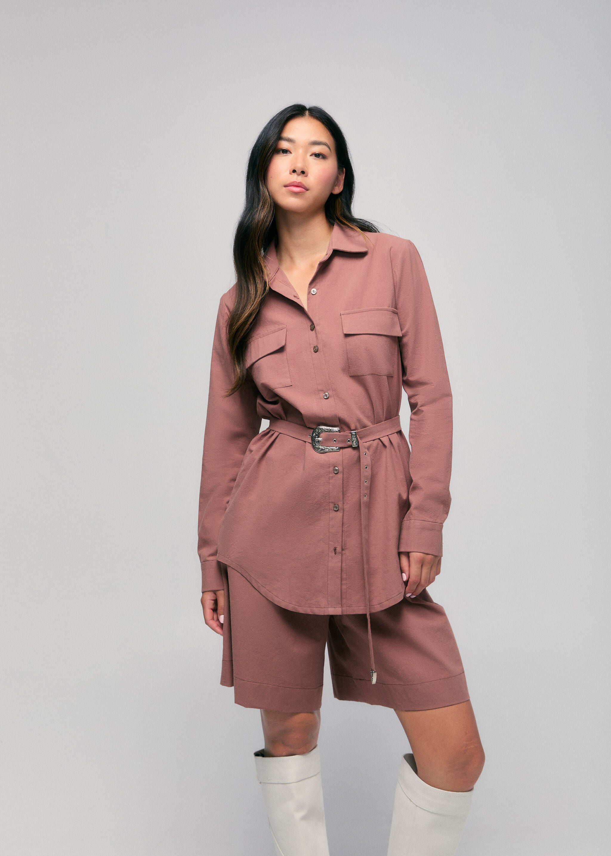 Belted Boyfriend Blouse, CLAY / Taupe, alternate image number 2