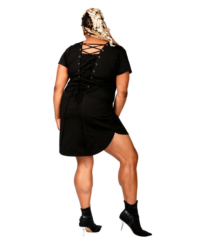 Jo Jo Lace Up Back Dress, BLACK / Black, alternate image number 1