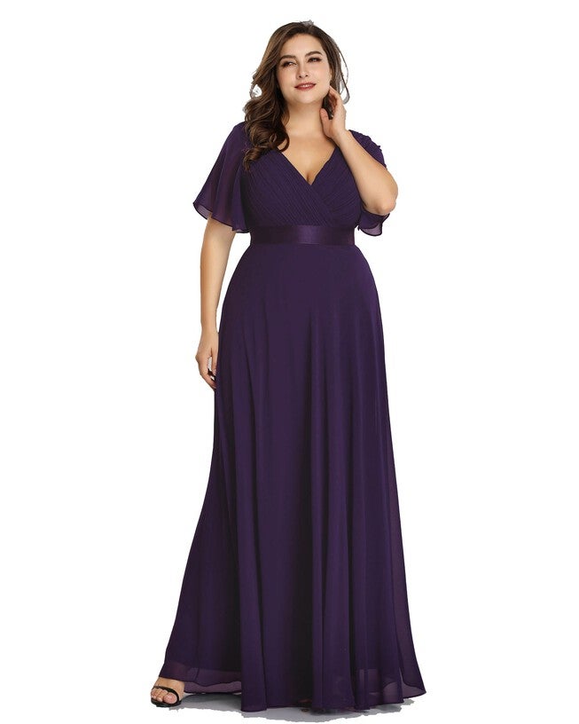Long Chiffon Empire Waist Bridesmaid Dress with Short Flutter Sleeves, , alternate image number 9