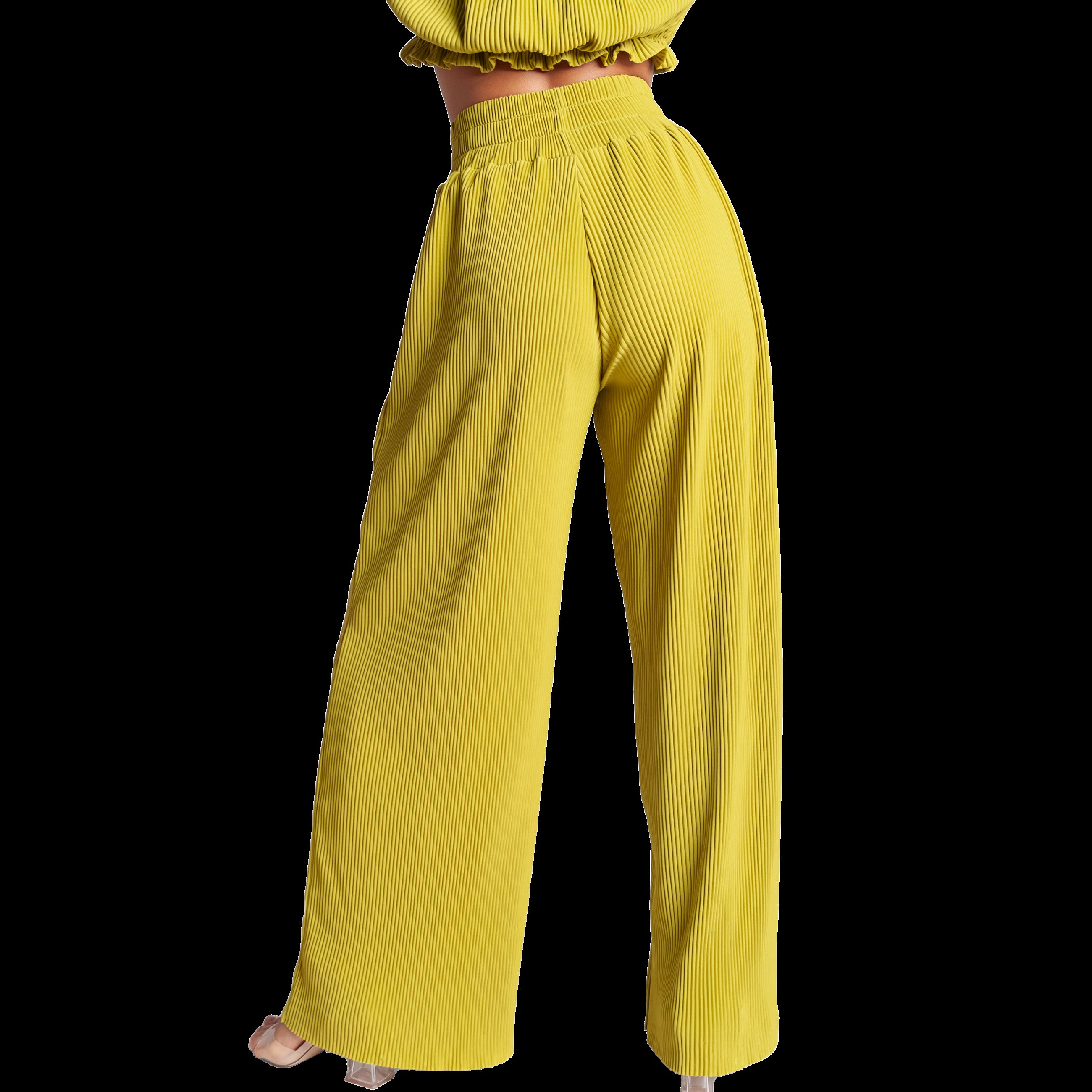 High Waisted Pleated Wide Leg Pants, Lime / Light Green, alternate image number 1
