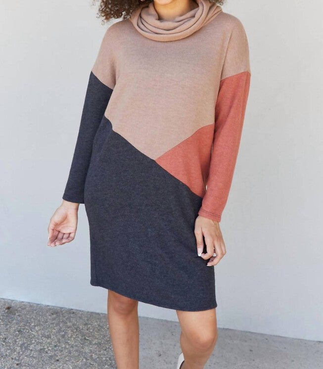 DIAGONAL COLOR BLOCK MINI DRESS IN MULTI, Multi / Pink, hi-res image number 0