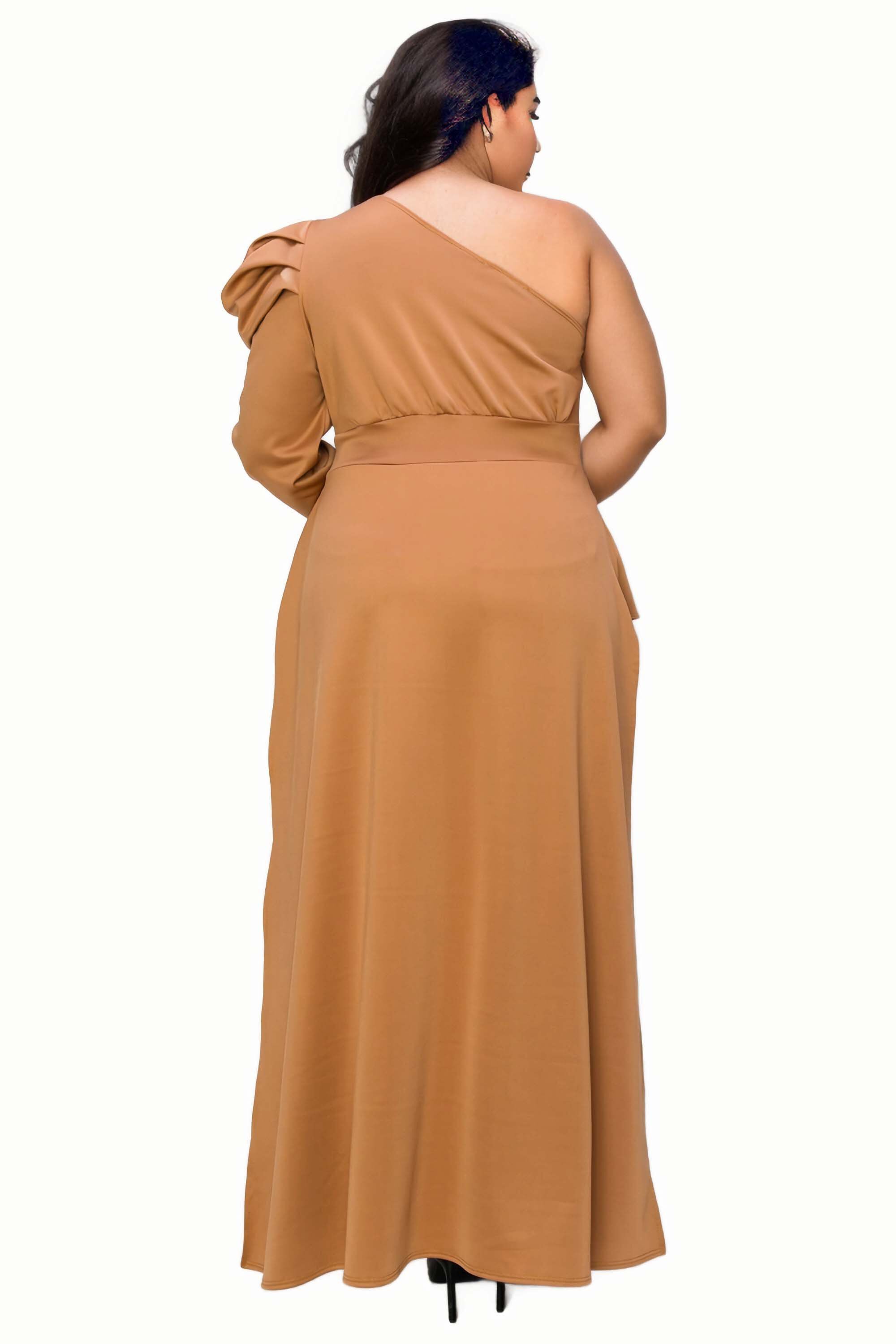 NICOLETTE ONE SHOULDER PEPLUM TOP, Camel / Beige, alternate image number 1