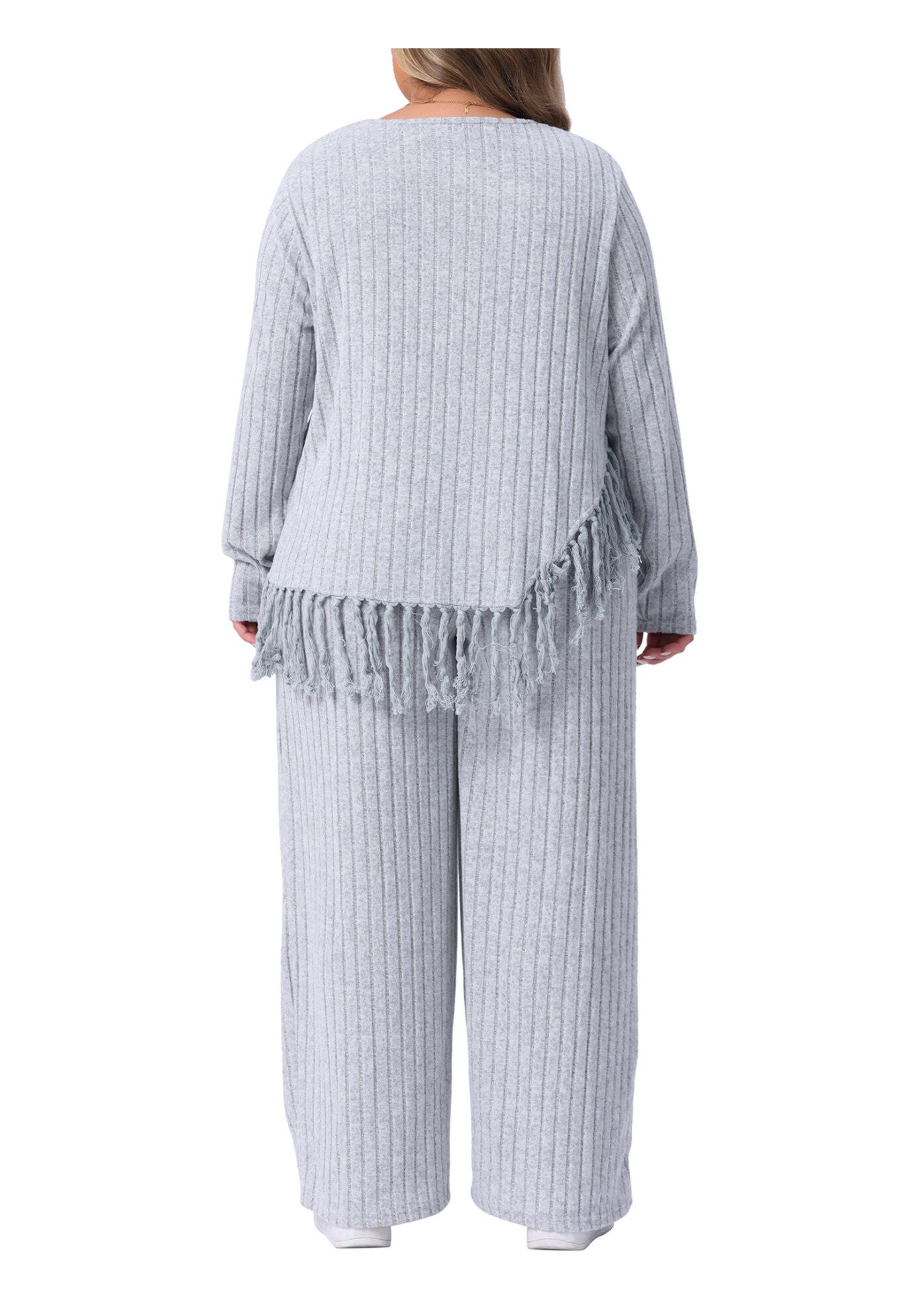 2 Piece Lounge Set Asymmetrical Fringe Hem Outfits, Gray / Cool Gray, alternate image number 3