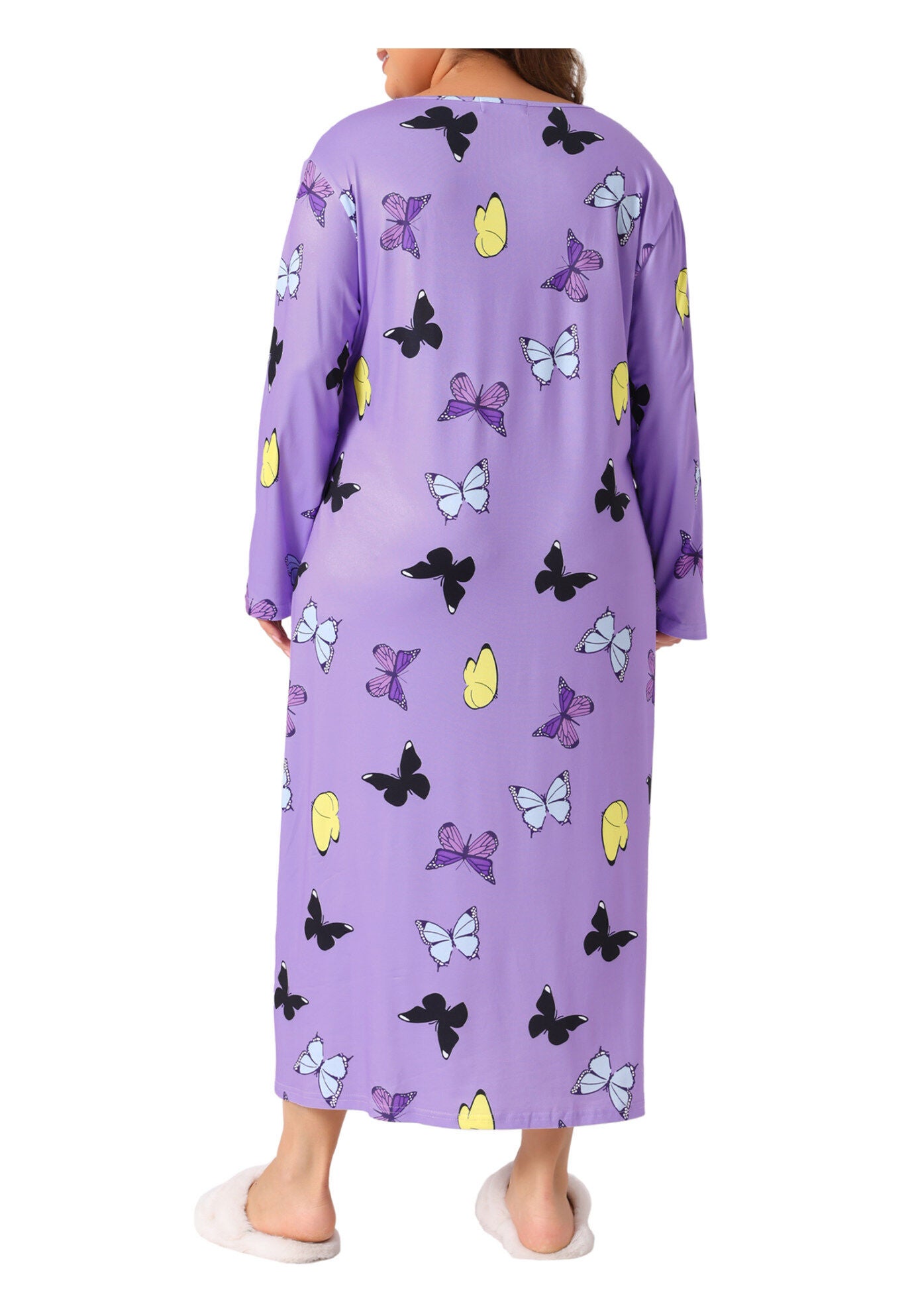 Crew Neck Long Sleeve Print Sleep Dress, Light Purple / Purple, hi-res image number 0